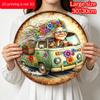 2D Flat Aluminum Colorful Floral Hippie Grandma Decorative Plaque and Ornament. Bohemian-style Flower Cart Wall Decoration, Suitable for Porches