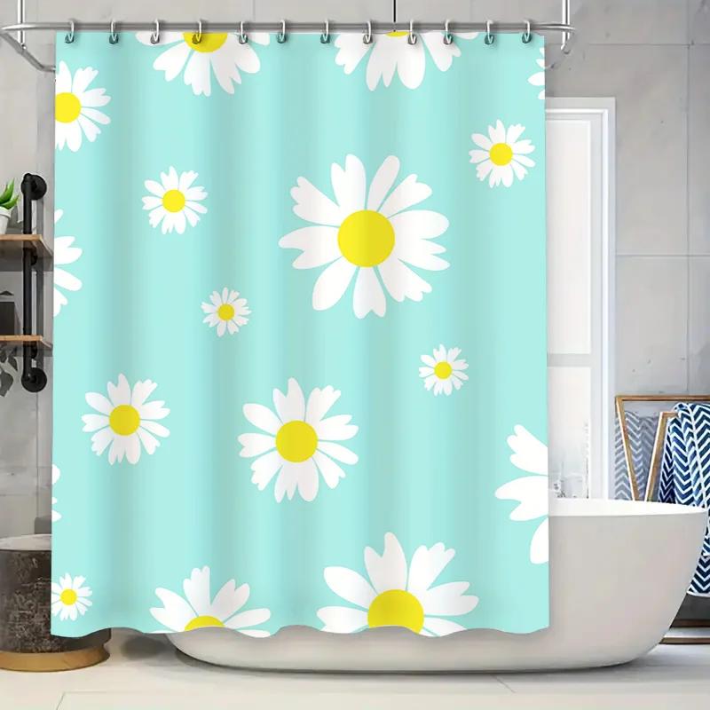 

Delightful Blue Flower Bath Curtain For Home Decoration Perfect Fit In Shower Area With Hook Rings Set Included W60H190(CM)-1 Pcs
