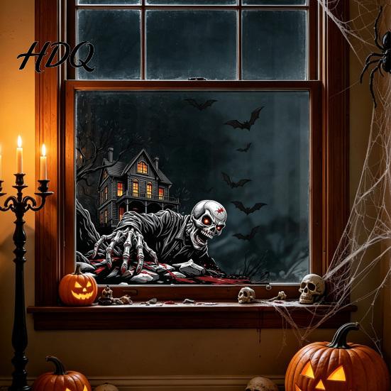 Themed Party Supplies Halloween Spooky Bat Static Window Clings Ghost House Glass Stickers Adhesive-Free Easy Peel Graphics Waterproof Decals