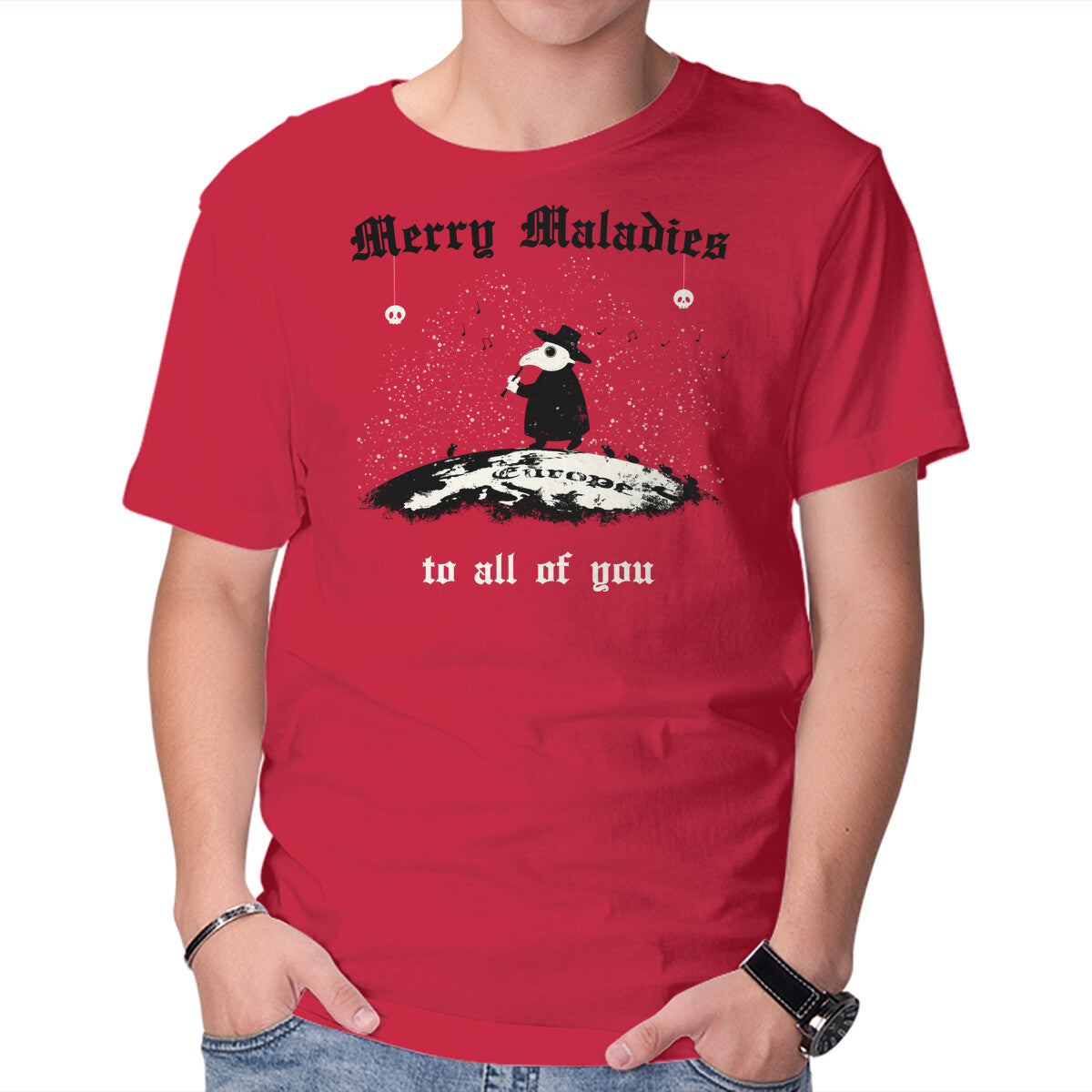 Unisex Crew Neck T-Shirt Merry Maladies Graphic Short Sleeve Casual Tee XXXXL