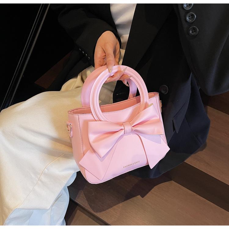 Retro Bow Knot Shoulder Bag Chic High Quality Faux Leather Handbag for Women