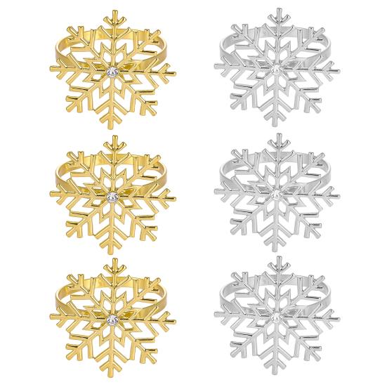 1/2/6Pcs Golden Metal Napkin Ring Faux Pearl Decor Snowflake Design Winter-themed Napkin Holders Weddings Parties Table Decor