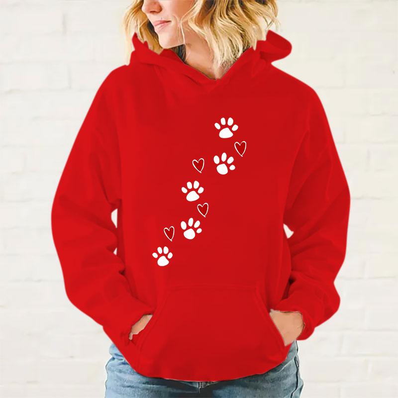 New Dog Paw Printed Hooded Sweatshirt Autumn Winter Women Men Harajuku Hoodie Fleece Loose Casual Hoodies Xxs-4Xl