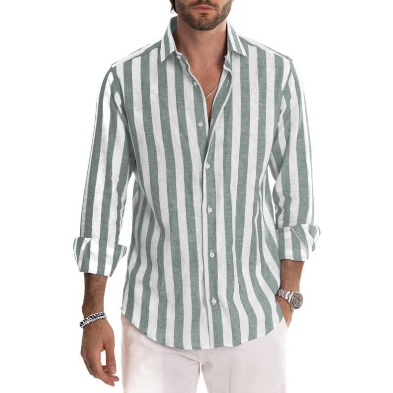 Europe and The United States New Foreign Trade Long Sleeve Lapel Striped Shirt Loose Shirt Men