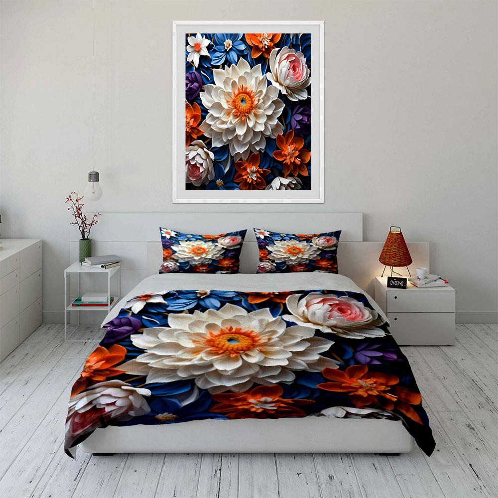 Vibrante Tema Floreale Colorato 3D, Varie Misure, Set Biancheria da Letto Raffinato 3 Pezzi per Camera da Letto di Bambini e Adulti, Regalo
