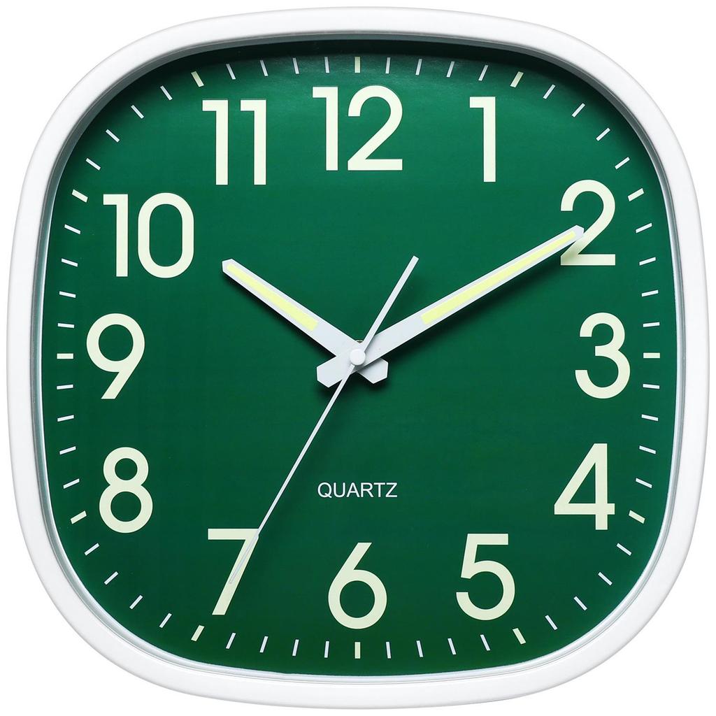 Luminous 12-Inch Silent Wall Clock with Rounded Corners for Living Room