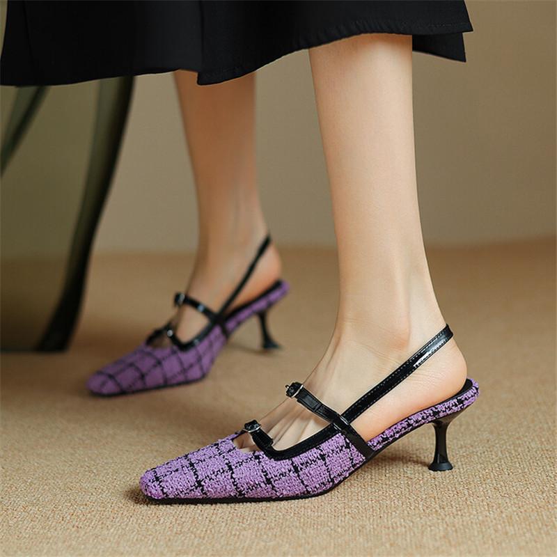 Fashion New Summer Sandals Cover Toe Sandals for Women High Heels Sandals Fashion Mixed Color Ladies Shoes Purple Office Women Shoes