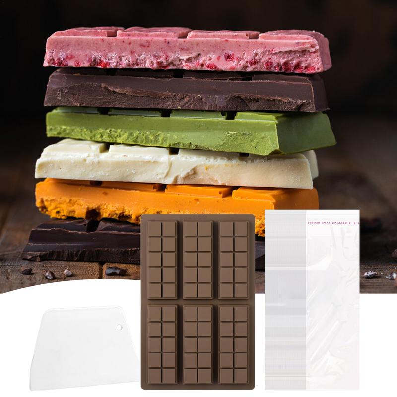 Schokoladenformen 6-Kammer Seifenformen Mit Schaber Und 100 Beuteln Einfach zu Lösende Form Zum Backen Küche Zuhause Schokoladenherstellung Seife