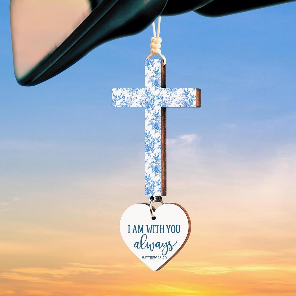Cross for Car Mirror Hanging Christian Gifts for Men, Women, Bible Study - Scan Phone for Daily Bible Verse Car Rearview Decor Accessories, Jesus