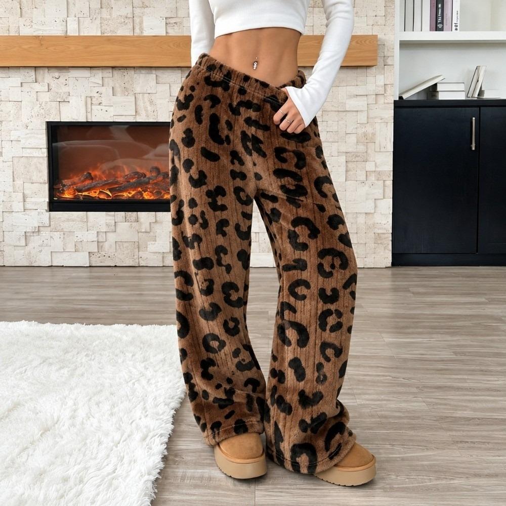 Wide Leg Women Pajama Pants Fuzzy Casual Plush Trousers Trendy Winter Home Pants  Everyday Outfits