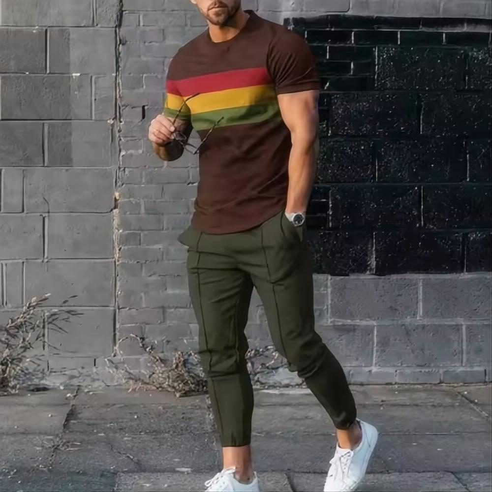 Men's Basketball Sports Suit Jogging Set Printed Summer Hot Selling Retro Casual Short Sleeved T-shirt Pants