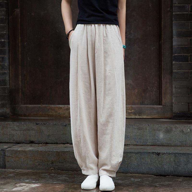 2025 Spring/Summer Women's Cotton Linen Slimming Lantern Pants - Sand Washed Loose Fit.