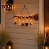 Lighted Autumn Broom Hanging Halloween Witch Wall Decor with LED Light, Thanksgiving Fall Front Door Cute Ghost Star Moon Sign Pumpkin Cat,