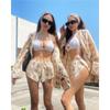 European And American Loose Long Sleeved Women's Printed Casual Commuter Lace Up Pajamas High Waist Shorts Suit