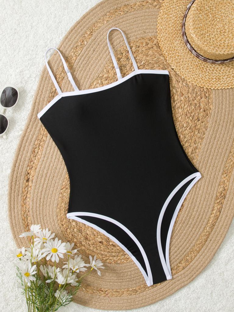 Color Blocked One-piece Black  Contrasting Swimsuit Women's One-piece Swimsuit