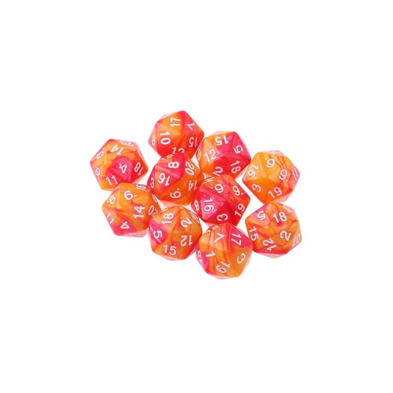 Yourandoll 10 Polyhedral Dice, D20 Dice, 20-Sided Dice for Dungeons and Dragons, DND, TRPG, MTG, and Other Tabletop Games (Orange and Red)