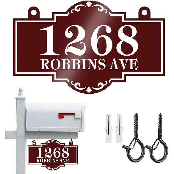 Hanging Address Sign Plaque - Personalized House Number Sign Plaque,House Address Numbers for Outside Mailbox,Lamp Post,Light Post,Metal Reflective
