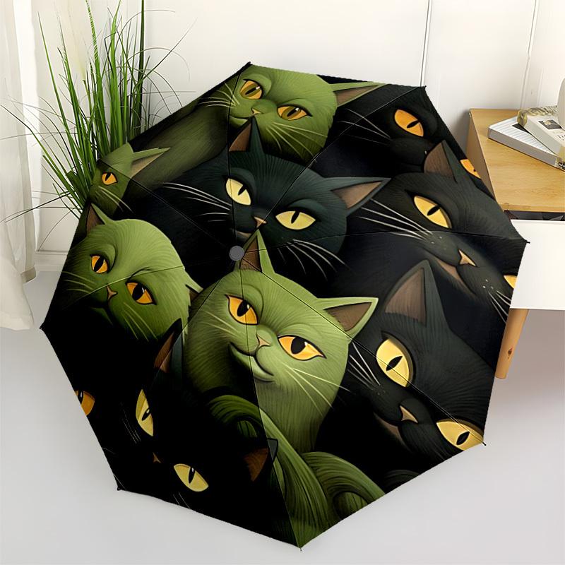 1pc Cat Pattern Automatic Folding Umbrella Portable Collapsible Umbrella for All Seasons, 8-Rib Durable Construction, Perfect Gift 074