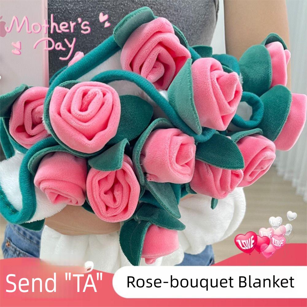 Flannel Rose Blanket Finished Product Rose Nap Blanket Portable Artificial Flowers  Confession Gift