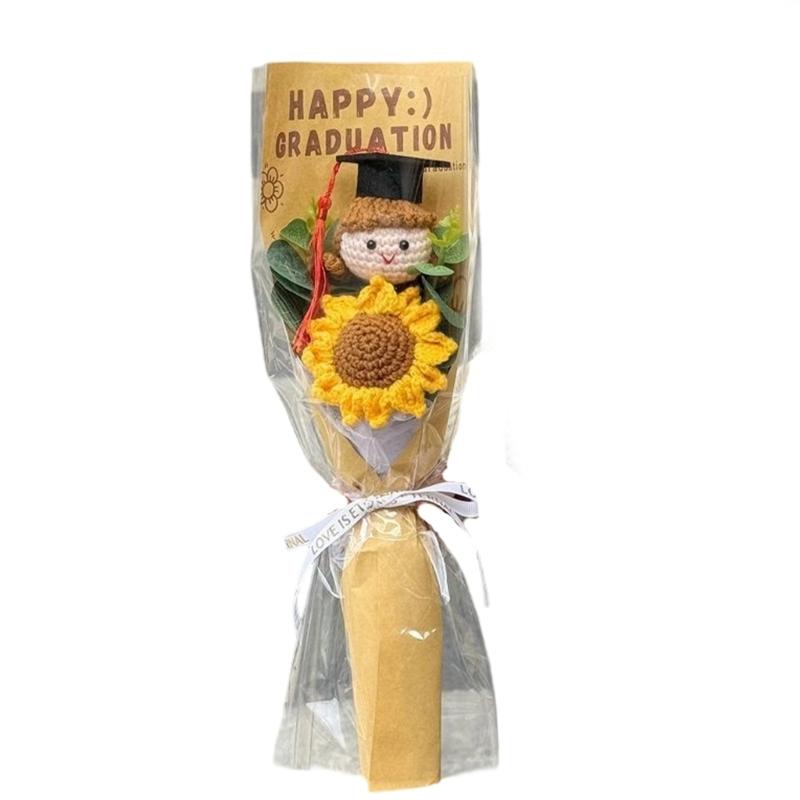 Artisanal Knitted Sunflowers Bouquets Long Time Fiber Art Celebration Decorations Gift For Grads And Special Event
