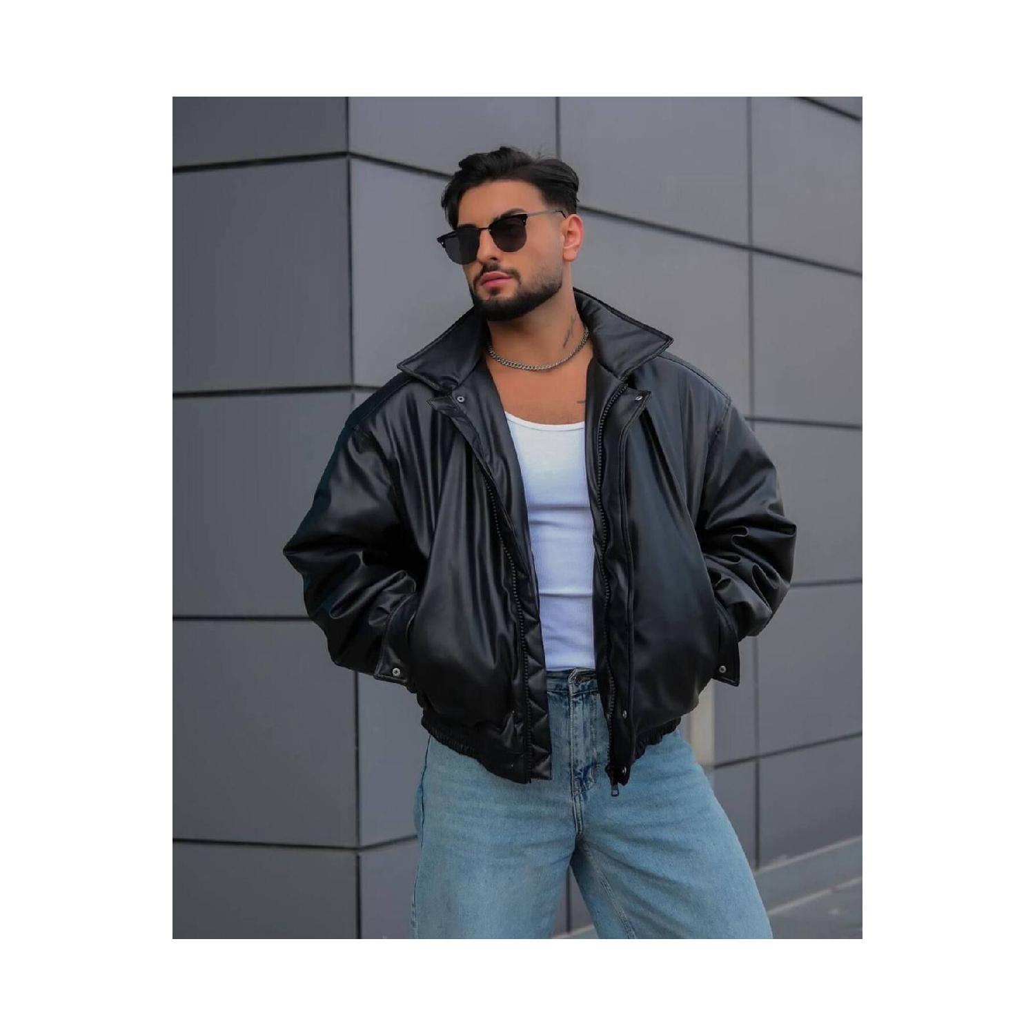 

New Season Men s Oversized Leather Jacket S чёрный