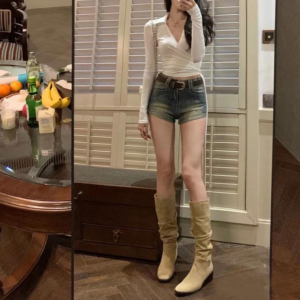 Skinny boots female Internet celebrities 2025 autumn and winter new pleated piled boots high knight boots knee thigh circumference boots