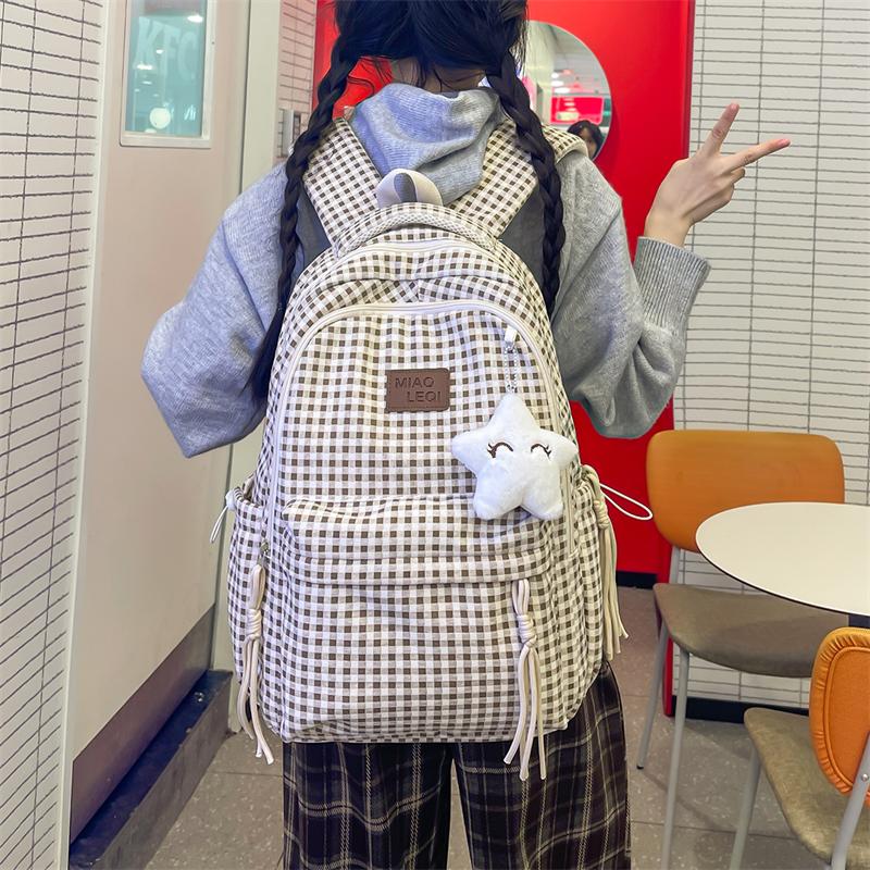 Plaid Women's Travel Backpack Student Schoolbag