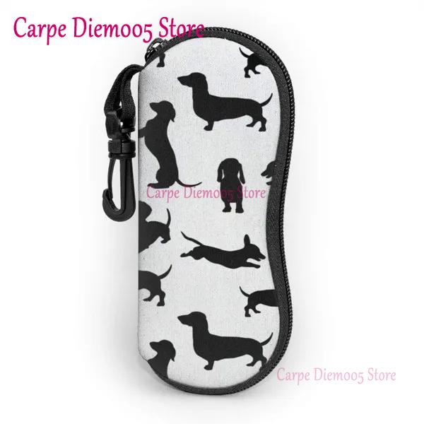 Portable Eyewear Case Dachshund Dogs And Bones Sunglasses Soft Case Glasses Box with Lanyard Zipper Eyeglass Case