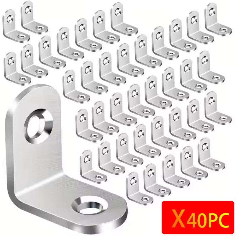 40pcs Stainless Steel L Brackets - Small Right Angle Corner Brace for Shelves, Wood Furniture, Chair
