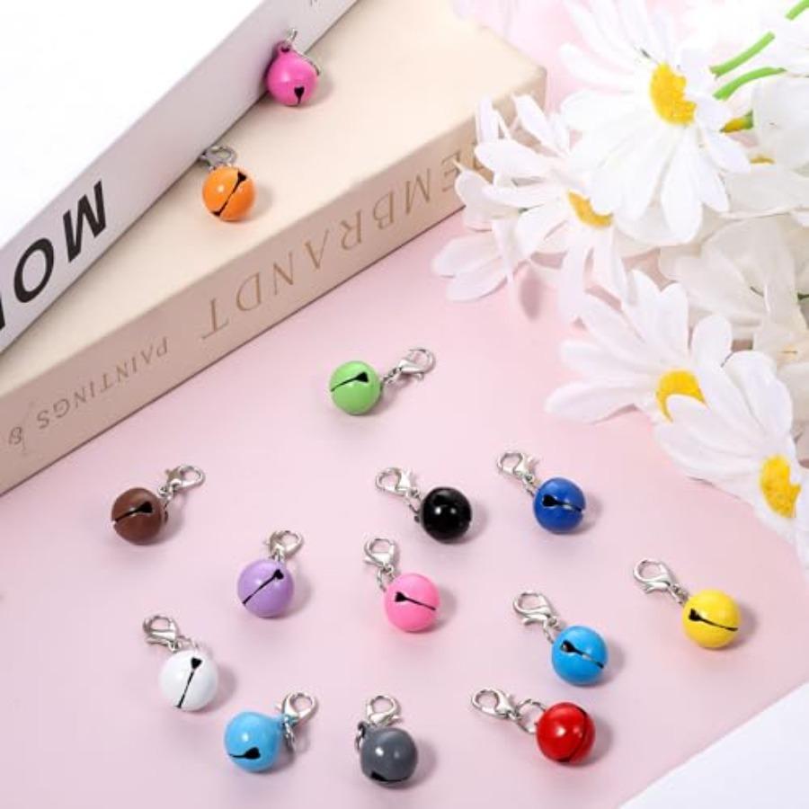 14 Pcs Pet Bell, Small Dog Collar Bell with Key Rings Clasps Cat Collar Charms Pet Pendant Accessories for Small Animal Dog Goa