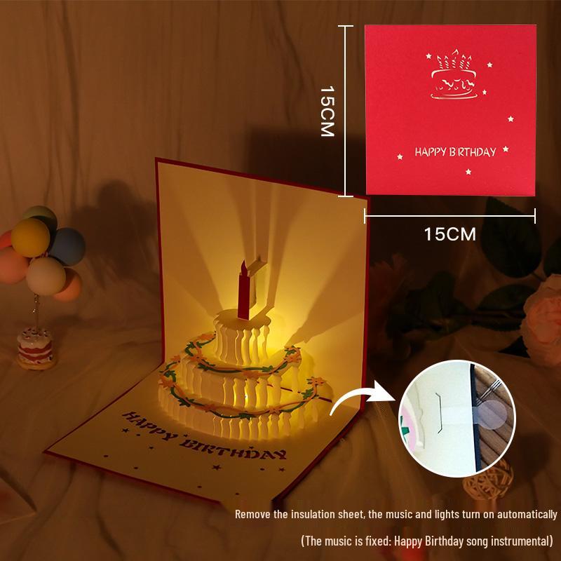 Biglietto di Buon Compleanno Luminoso 3D con Musica e Busta