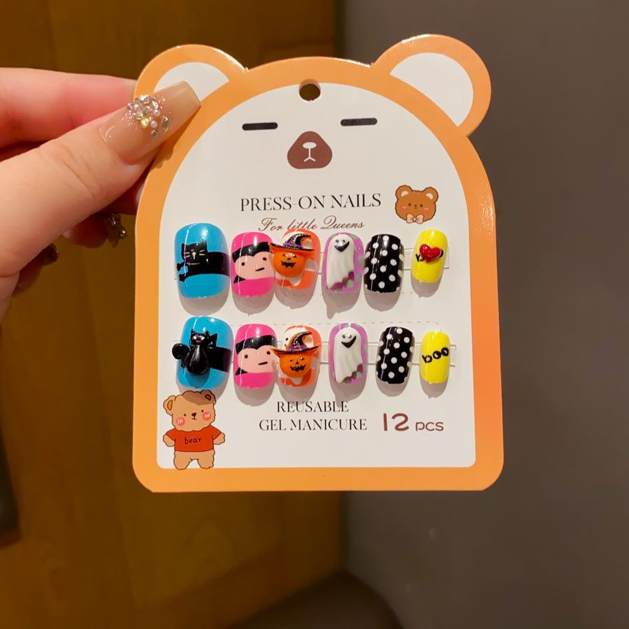Children's Long-Style Wearable Nail Stickers with Jelly Glue - Cute, Fresh, and Removable Nail Art for Girls