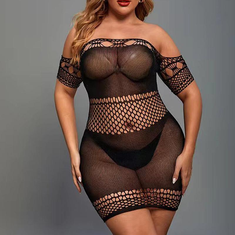Large Size Erotic Underwear Sexy Onesie Perspective Dress Mesh Coat Hollow Fat Plus Fat Plus Size