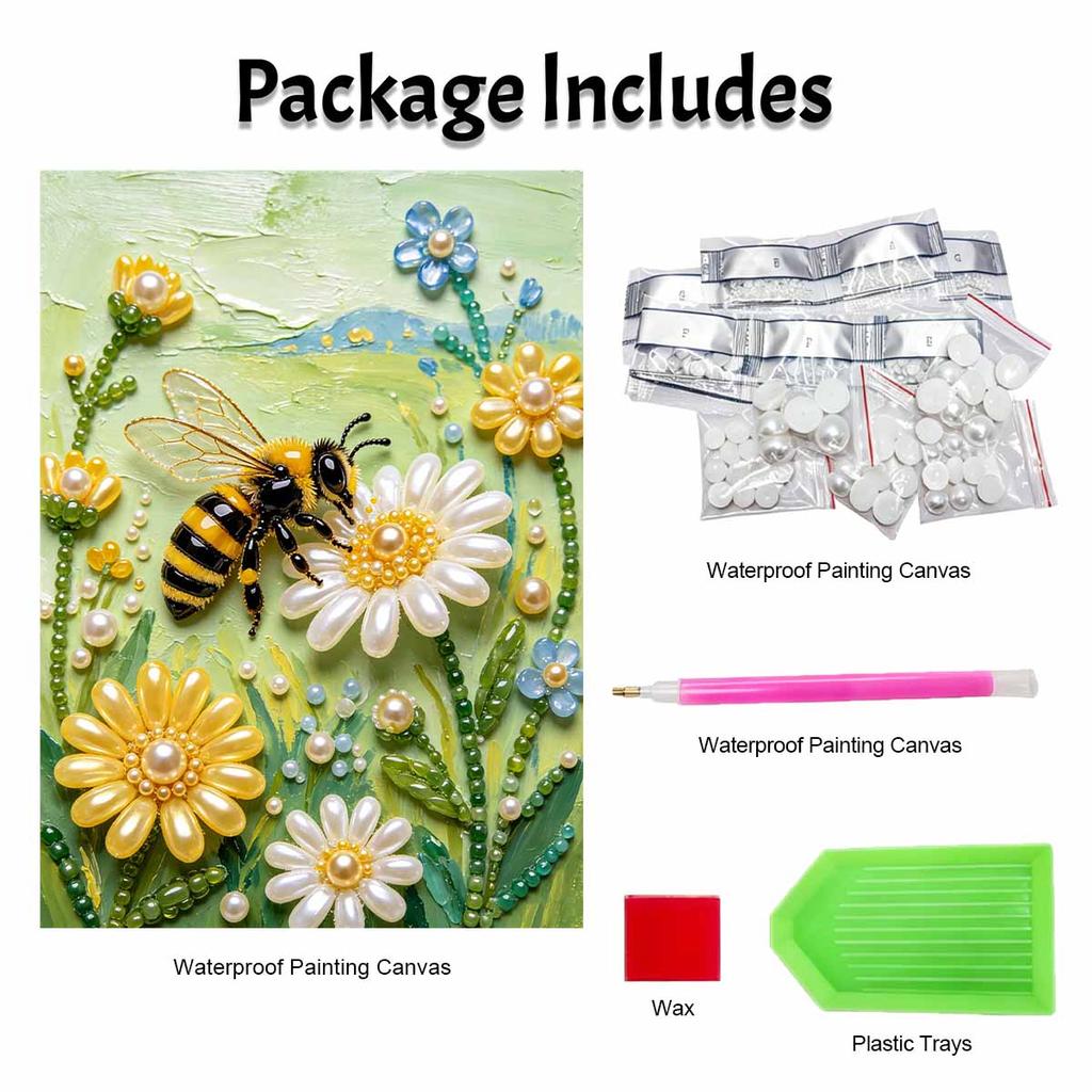 Pearl Painting DIY Kit Bee and Yellow Flower Design Frameless Shiny Bead Canvas Creative Craft for Home Wall Decor Art Relaxing Needlework Hobby