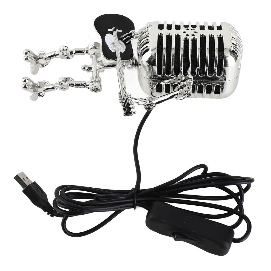 Vintage Microphone Guitar Robot Table Lamp USB Aluminum Metal Retro Microphone Robot Night Light