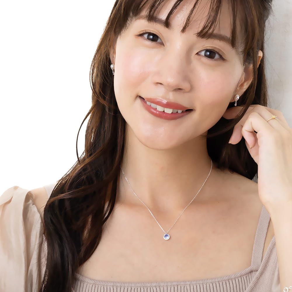 Feinster Naturstein Silber Halbmond Juwel Halskette Anhänger [Mirai Angel] Damen [MIP11003] (Tansanit)