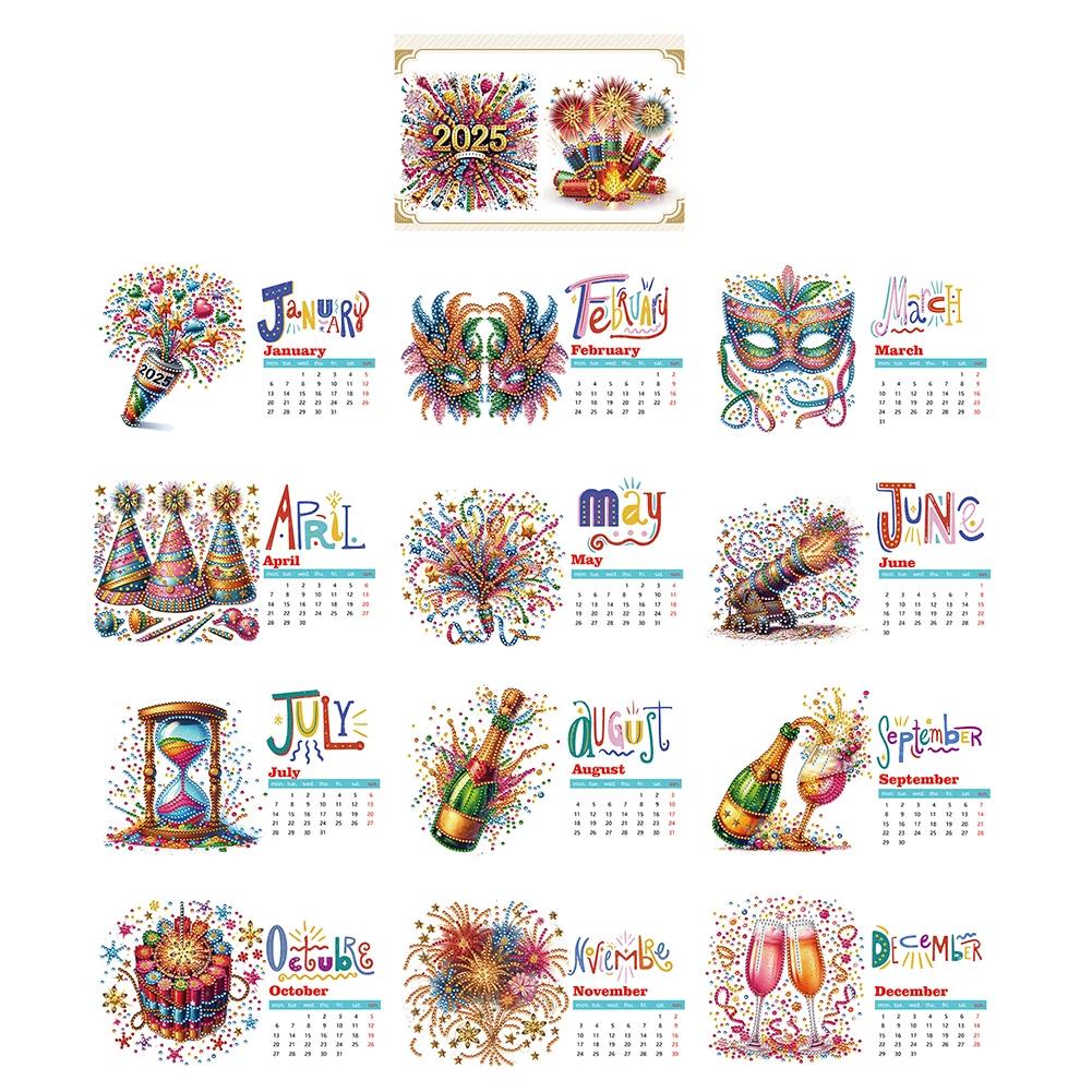 

2025 Special Shape Firework Table Top Diamond Painting Ornament Desktop Diamond Standing Calendar Rhinestones Desktop Calendar