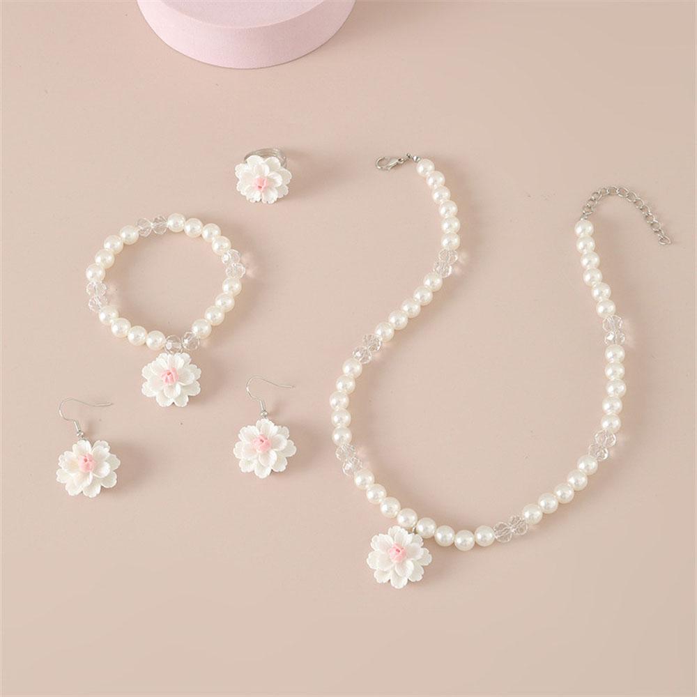 

Новый европейский и американский дизайн нишевой бижутерии в стиле легкой роскоши, милая подвеска-цветок из имитации циркона, детское колье, набор из четырех предметов розовый