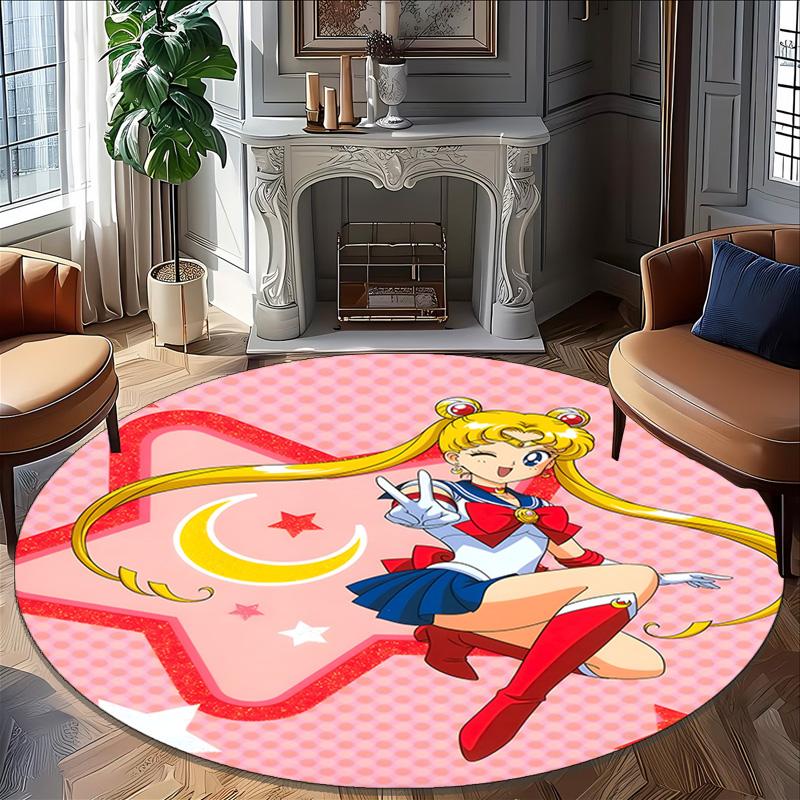 1pc Sailor Moon Carpet, Round Rug, Comfortable, Suitable for Entryways, Living Rooms, Office, And Bedrooms, Christmas Decoration