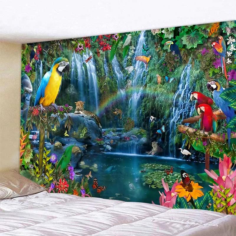 VIKAMA Jungle Bird Tapestry Psychedelic Forest Wall Hanging Exotic Bird Decor Suitable for Bedrooms and Yoga Studios