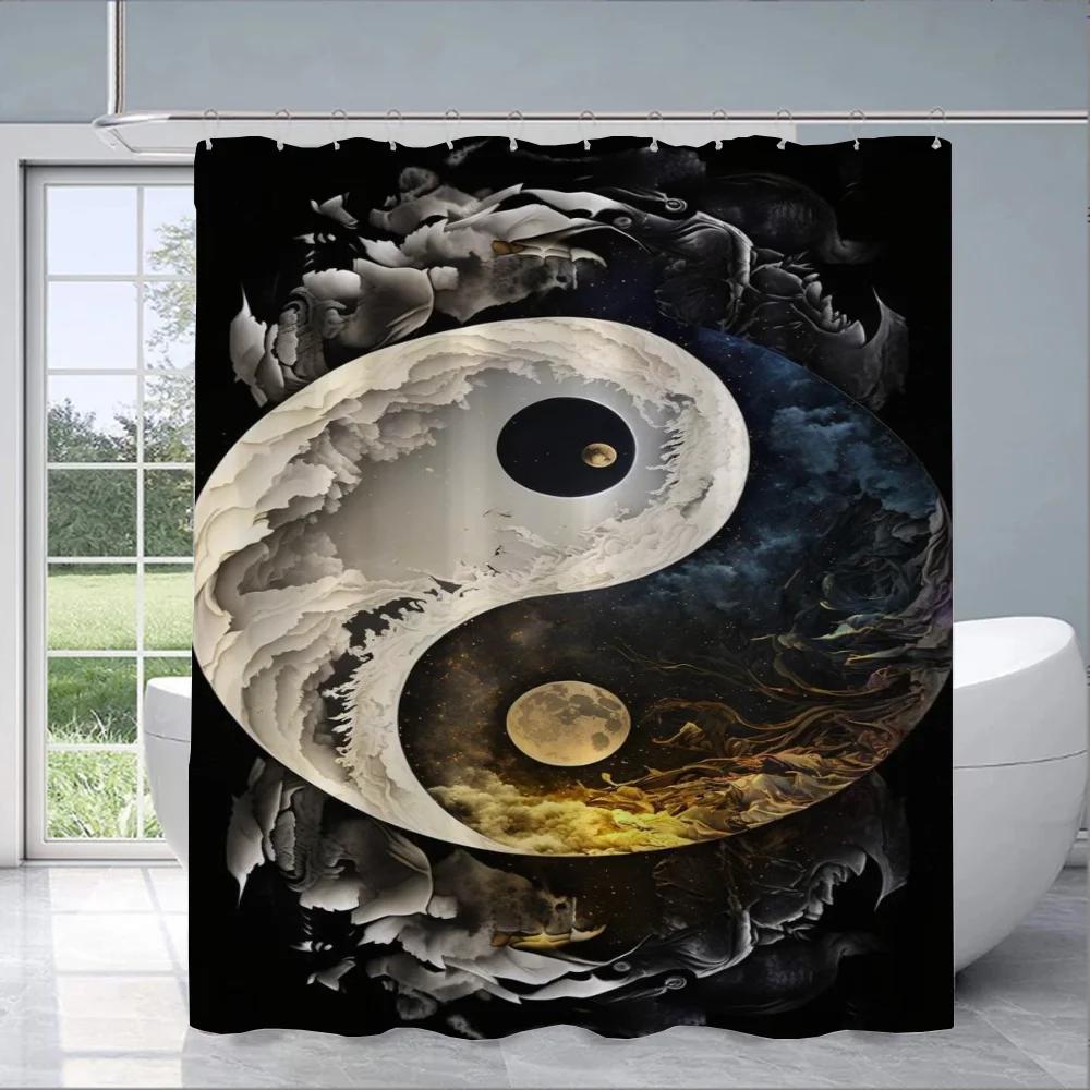 Chinese Taiji Yin Yang Eight Diagrams Shower Curtain for Bathroom Accessories Folding Partition Curtains Bath Bedrooms Quarto