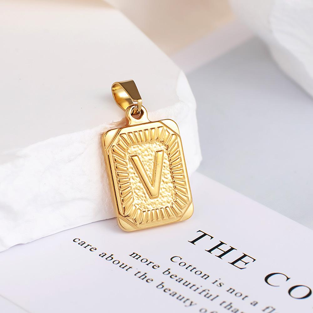 New Electroplated Square Copper Plate English Letter Pendant - Handmade Gold Medal Design.