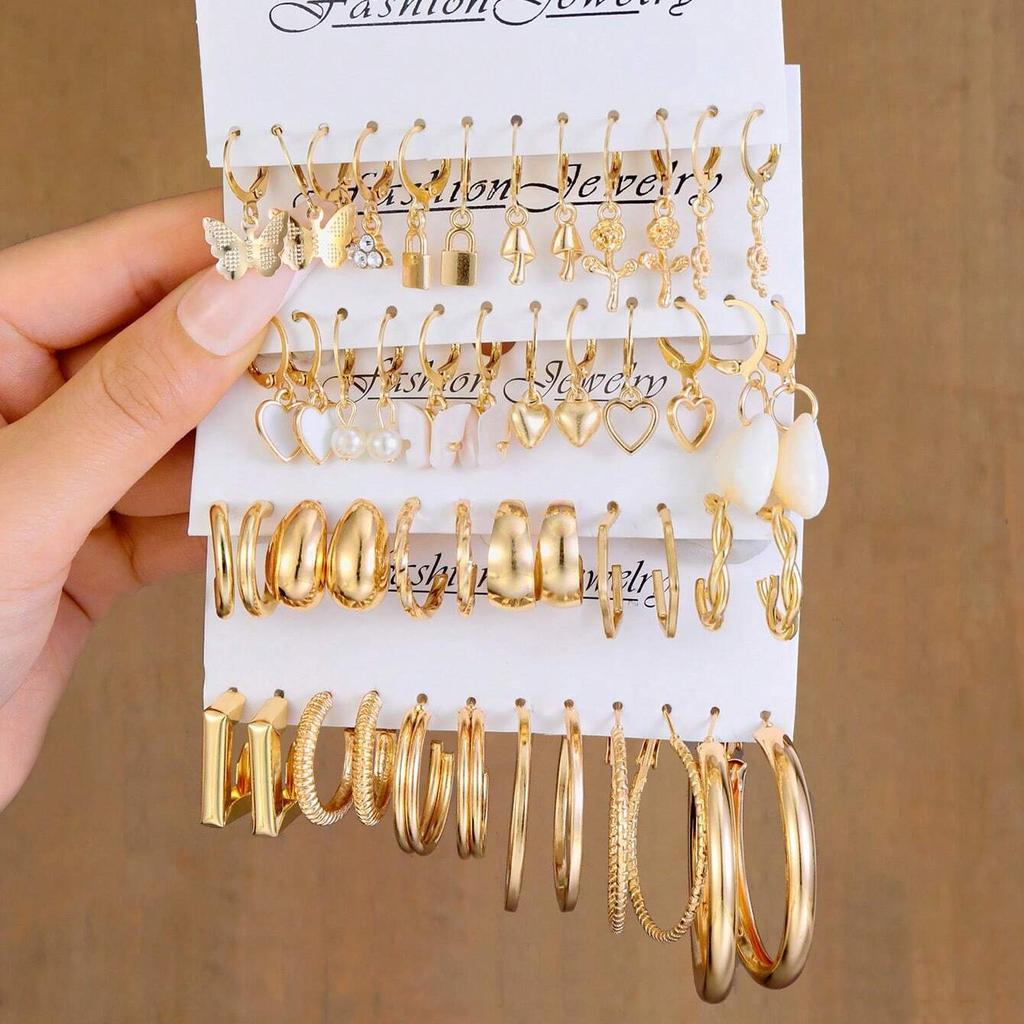 Hot-selling Metal Twist Love Butterfly Earrings Set Simple Ring Big Earrings Earrings Ear Jewelry Women