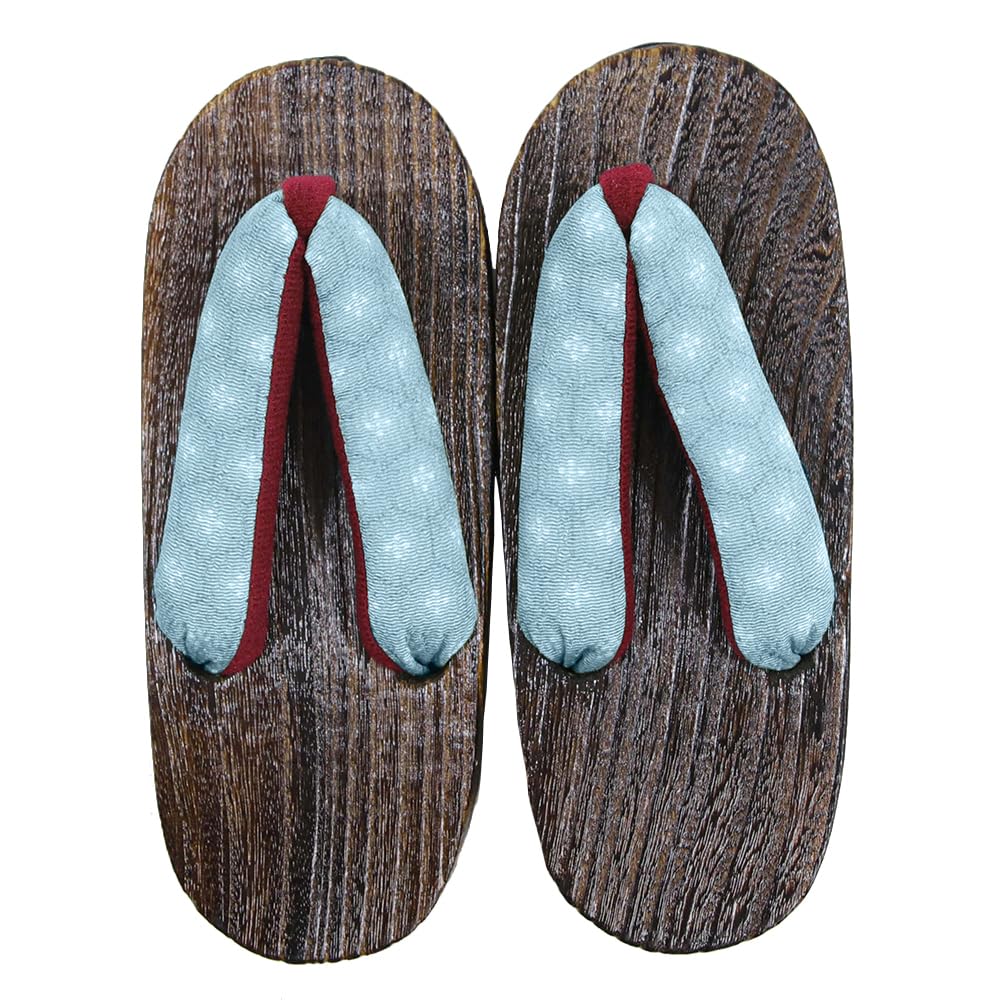 Geta wooden in burnt paulownia wood for girls light [KYOETSU] (Japanese clogs) dull, (6 blue, measurement_19_point_5_centimeters)