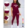 2Pcs Women Oversized Short Sleeve Top Soft High Waist Long Pants Comfort Yoga Training Suit