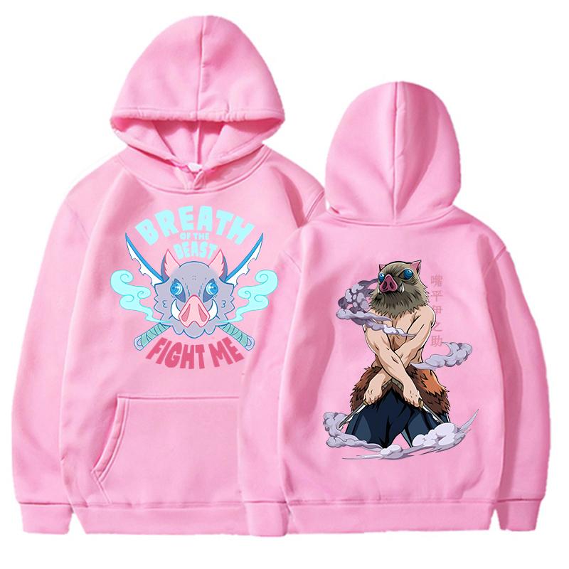 Inosuke Hashibira Inosuke Trykket Hettegenser Høstfleece Dame Herre Harajuku Anime Hettegenser Fleece Løse Casual Hettegensere