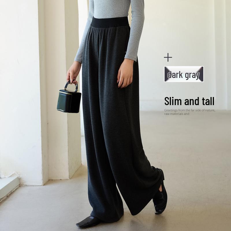 

Korean Style Cashmere Silk Wide Leg Velvet Warm Plus Size Loose Knitted Long Pants L (55-65 kg)