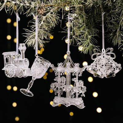 Transparent Christmas Elk Pendants Carousel with Ribbons Ballet Girl Pendants DIY Elegant Xmas Tree Hanging Ornament