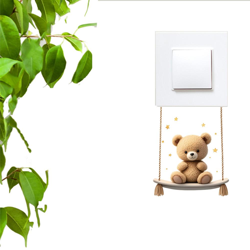 Self-adhesive Cartoon Bear on Swing Switch Stickers Wall Decals for Bedroom Entryway Home Decor Wholesale