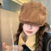 Hat Female Corduroy Forward Hat Autumn and Winter Warm Versatile Beret Big Head Circumference Show Face Small Newsboy Hat